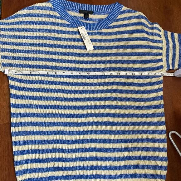 J.crew women’s heather stripe sweater blue off white linen blend new - Picture 6 of 11